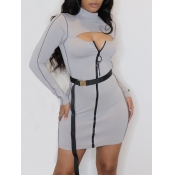 LW Hollow-out Zipper Design Bodycon Dress (Without
