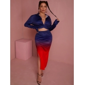 LW High Split Gradient Prin Loose Two-piece Skirt 