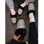 LW Sequined Plush Patchwork Slippers