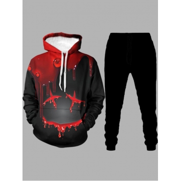

LW Men Hooded Collar Print Pants Set, Black