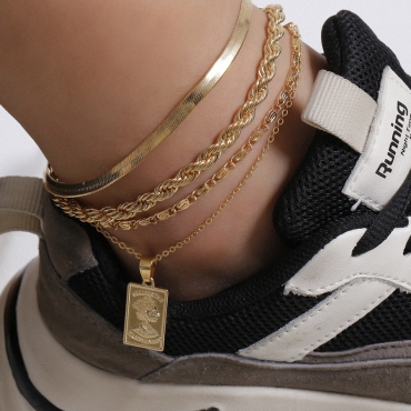 

LW Queen Decoration Multilayer Anklet, Gold