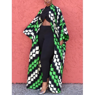 

LW Plus Size Geometric Print Oversized Coat, Green