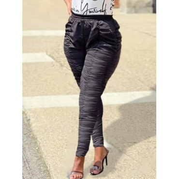 

LW Mid Waist Fold Design Pants, Black