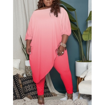 

LW BASICS Plus Size Gradient Asymmetrical Pants Set, Pink