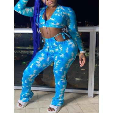 

LW SXY Tie-dye Bandage Design Pants Set, Blue