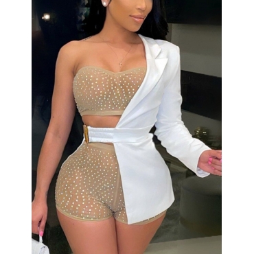 

LW SXY Sequined See-through Three Piece Shorts Set, White