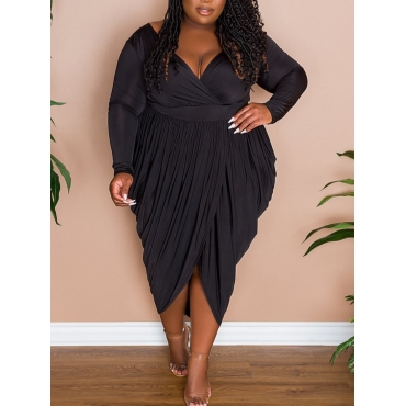 

LW Plus Size Fold Design Draped Dress, Black