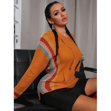 

LW Hooded Collar Striped Sweater, Orange