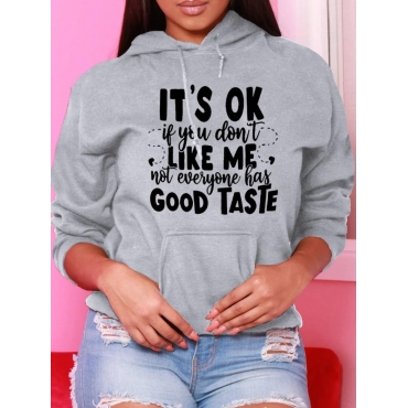 

LW Plus Size Letter Print Kangaroo Pocket Hoodie, Grey