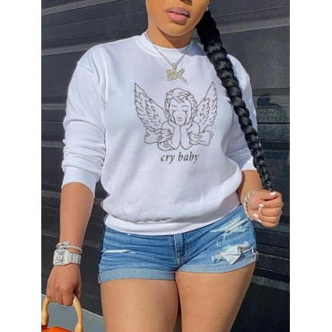 

LW Abstract Figure Letter Print Hoodie, White