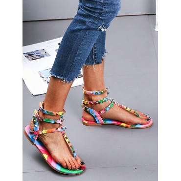 

Lovely Sweet Striped Buckle Design Multicolor Sandals, Multi