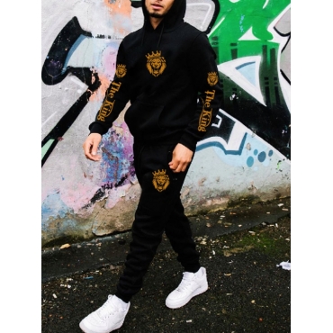 

LW Men King Letter Print Sweatsuit Set, Black