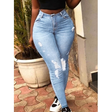 

LW Street Broken Holes Baby Blue Jeans