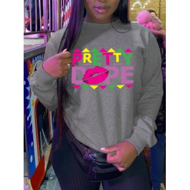 

LW BASICS Lip Letter Print Sweatshirt, Grey