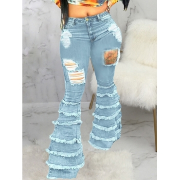 

LW Ripped Layered Cascading Jeans, Baby blue