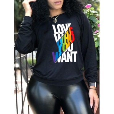 

LW BASICS Round Neck Letter Print Sweatshirt, Black