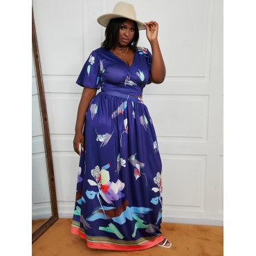

LW BASICS Plus Size Mixed Print A Line Skirt Set, Deep blue