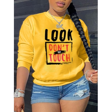 

LW Round Neck Letter Print Sweatshirt, Yellow
