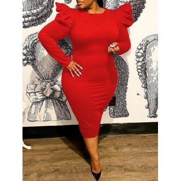 

LW Plus Size Puff Sleeve Bodycon Dress, Red