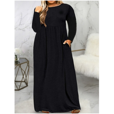 

LW Plus Size Round Neck Pocket Design Dress, Black
