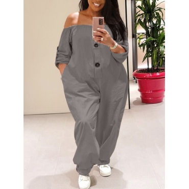 

LW Plus Size Off The Shoulder Loose Jumpsuit, Grey