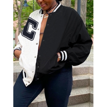 

LW Letter Print Striped Jacket, Black