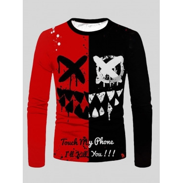 

LW Men Letter Print Patchwork T-shirt, Red