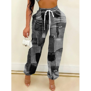 

LW BASICS Drawstring Patchwork Pants, Black