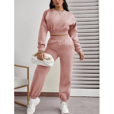 

LW BASIC Round Neck Pocket Design Tracksuit Set, Pink