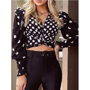 

LW BASICS Polka Dot Front Twist Blouse, Black