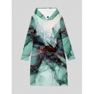 

LW Plus Size Hooded Collar Ink Print Sweat Dress, Green