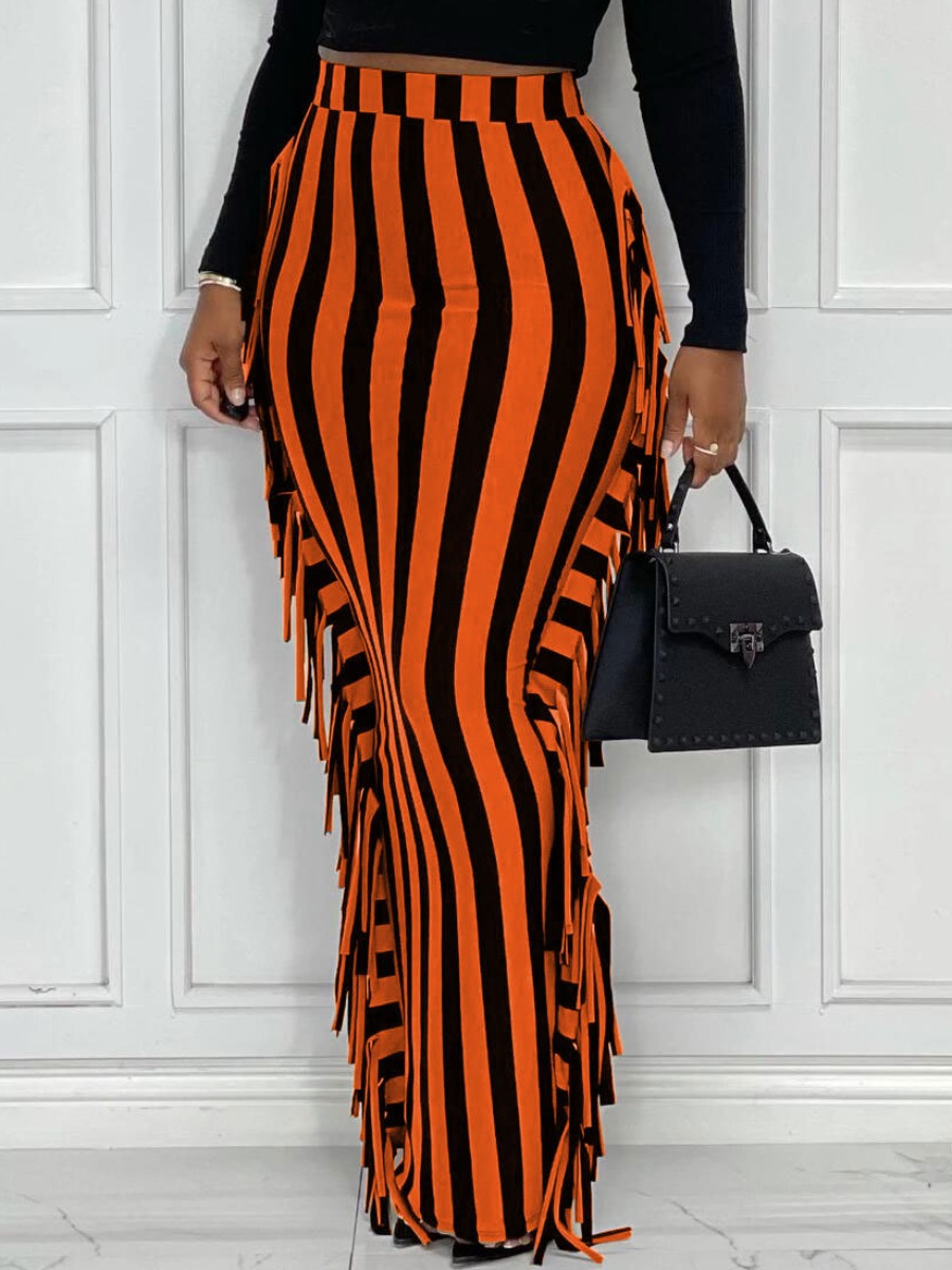 LW Tassel Design Striped Skinny Skirt