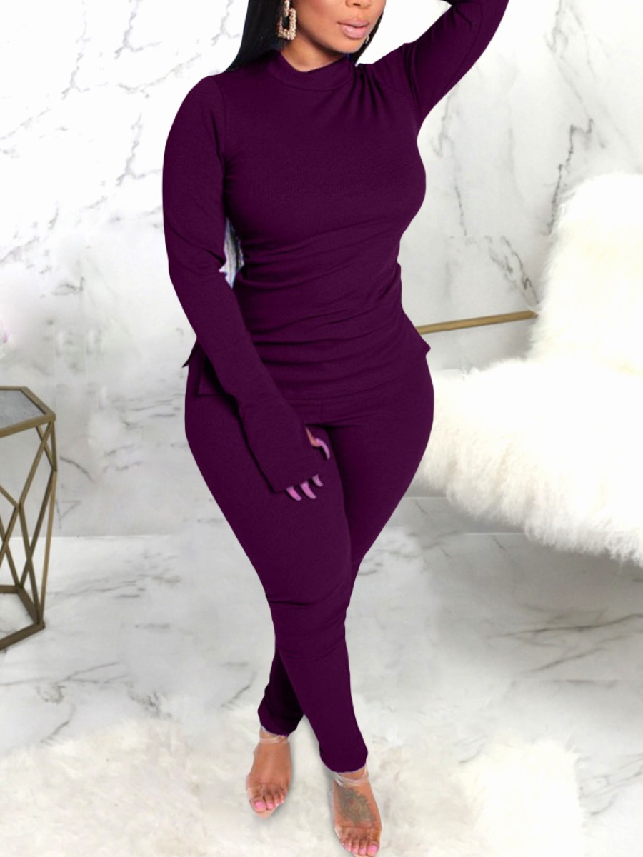 

LW Plus Size Slit Basic Skinny Pants Set, Purple