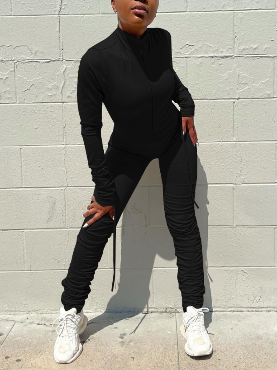 

LW Bandage Ruched Stacked Skinny Jumpsuit, Black