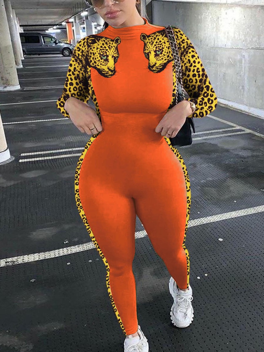 LW Leopard Print Skinny Jumpsuit, Jacinth