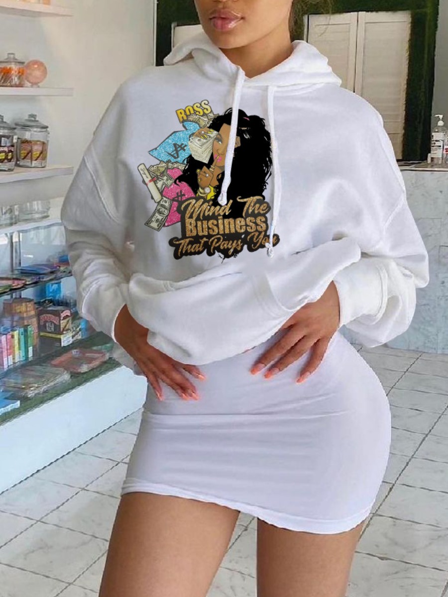 

LW Letter Figure Print Pocket Design Hoodie, White