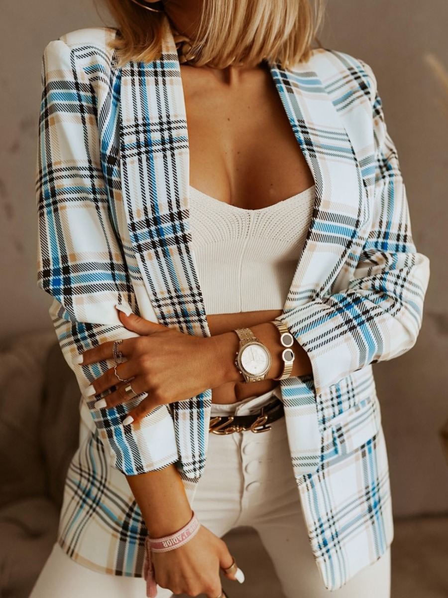 

LW Plaid Pocket Design Blazer, Blue