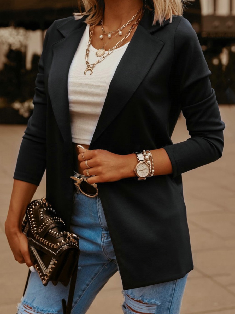 

LW BASICS Open Front Solid Blazer, Black