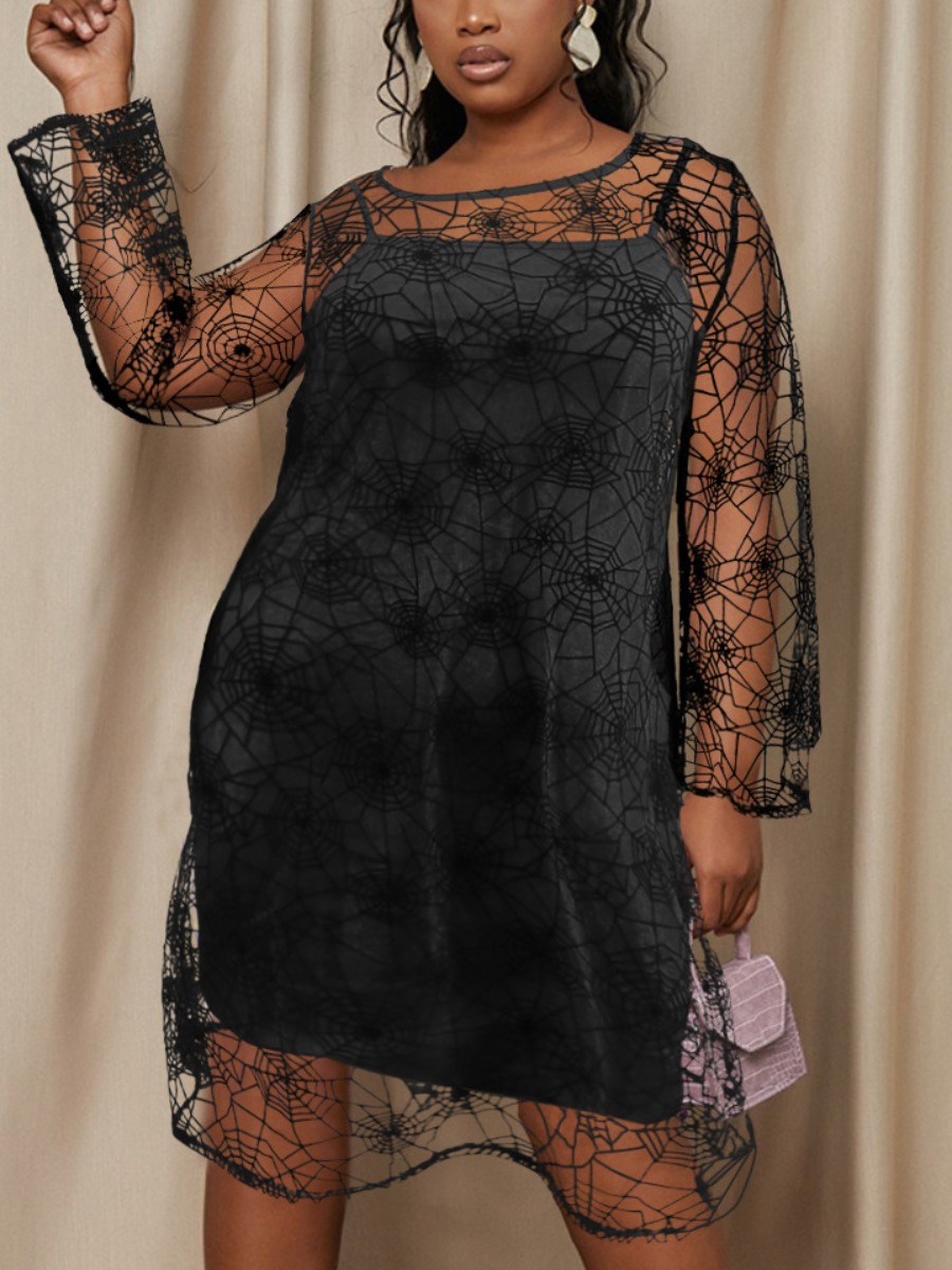 LW SXY Plus Size Mesh See-through Solid Skirt Set
