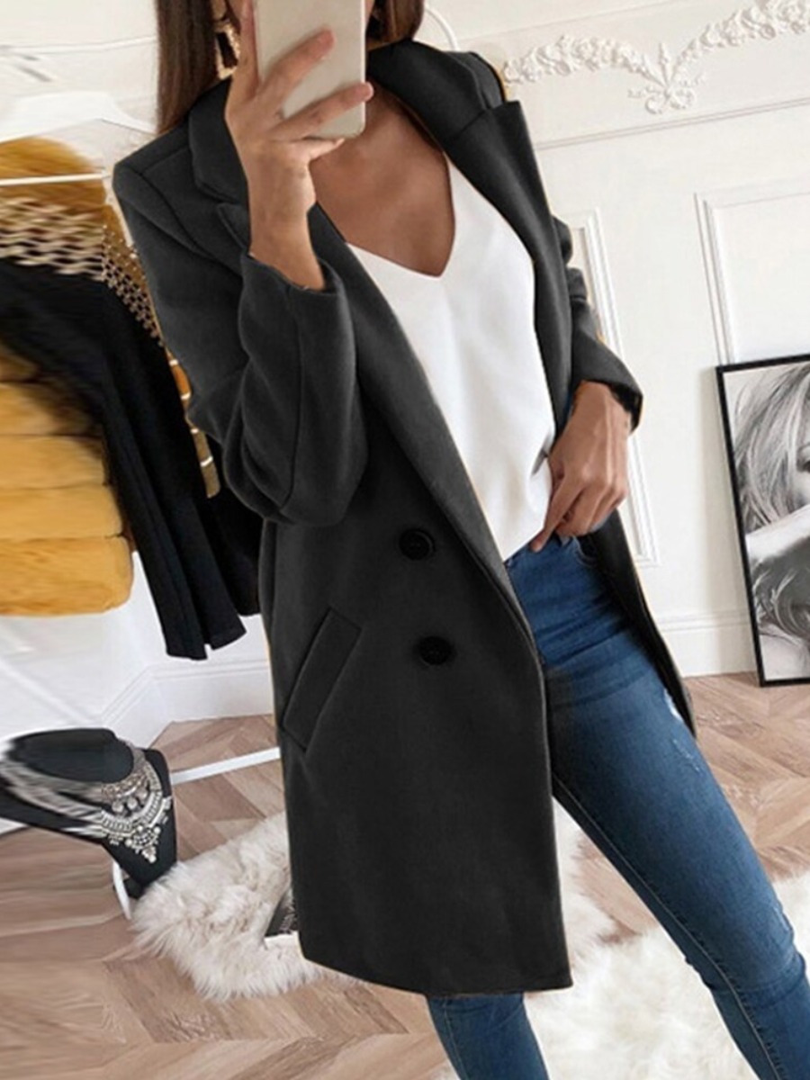 

LW Lapel Neck Button Design Wool, Black