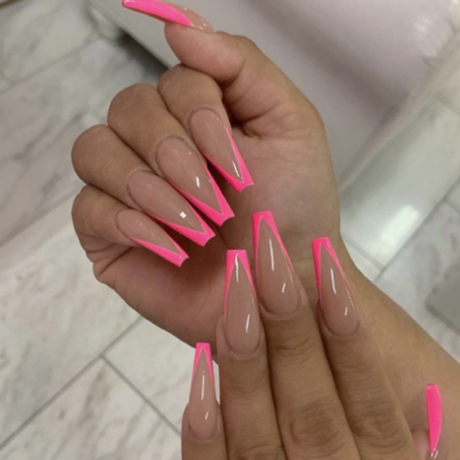 

LW 24pcs Geometric Pattern Fake Nail, Pink