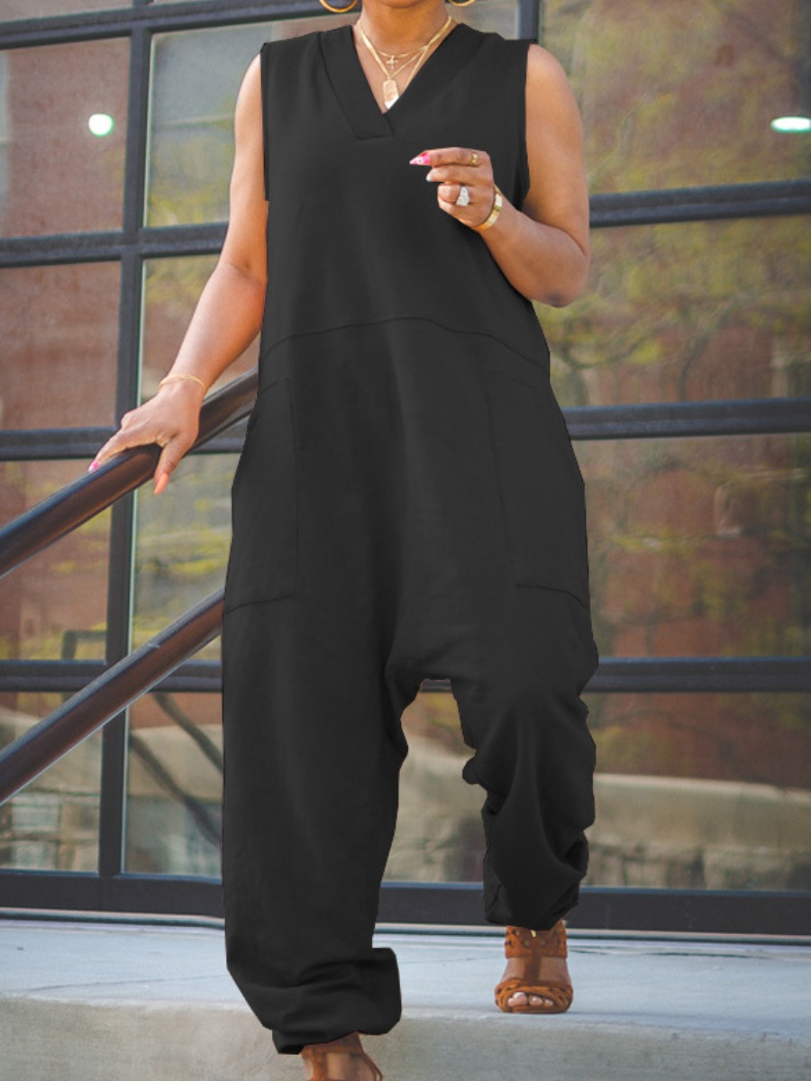 

LW Sweat Low Crotch Basic Solid Jumpsuit, Black