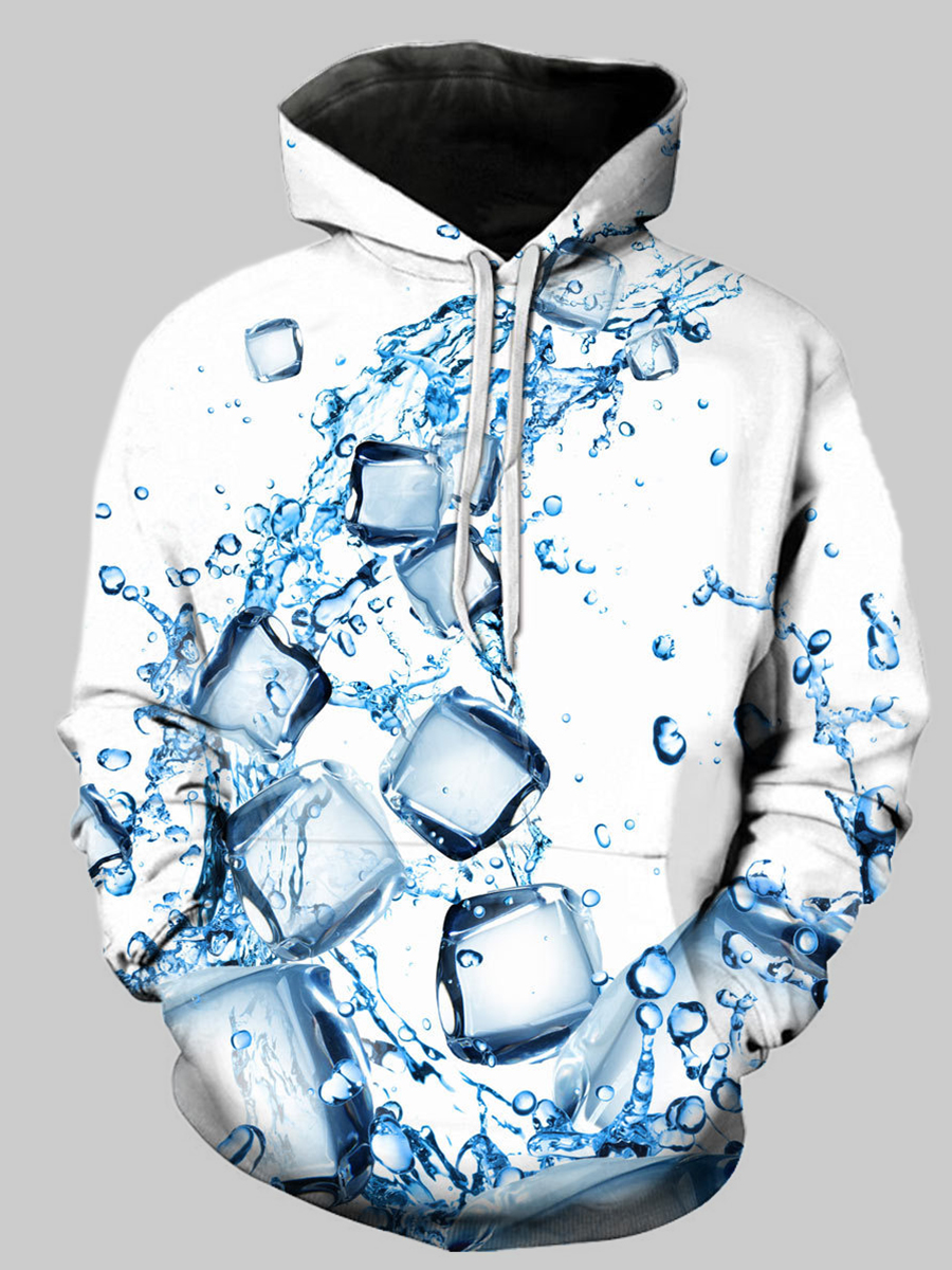 

LW BASICS Men Hooded Collar Ice Block Print Hoodie, Blue
