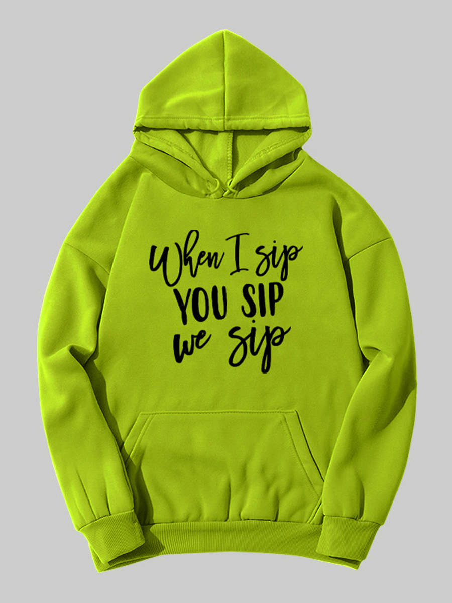 

LW BASICS Letter Print Kangaroo Pocket Hoodie, Grass green