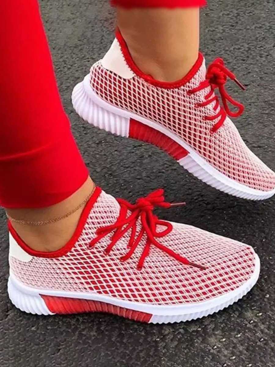 

LW Mesh Patchwork Breathable Sneakers, Red