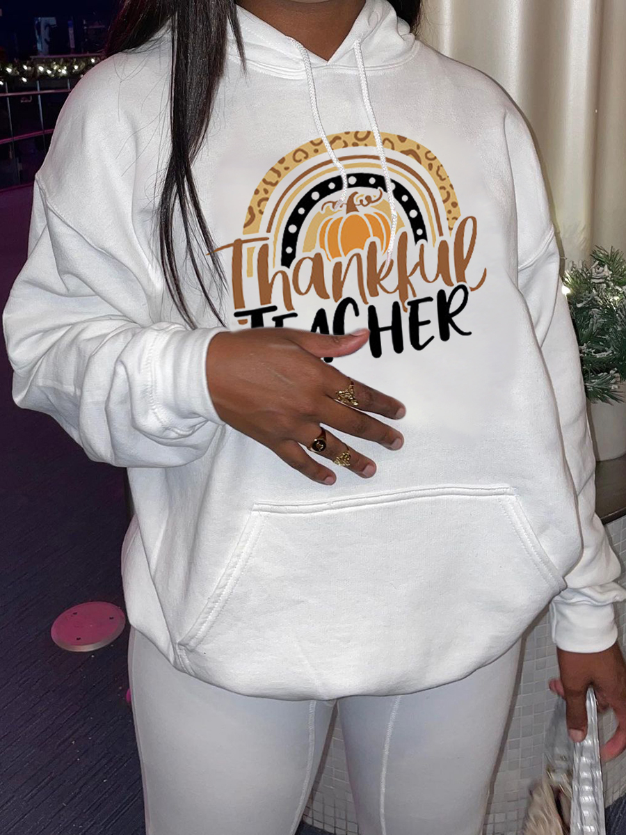 

LW Letter Print Kangaroo Pocket Hoodie, White
