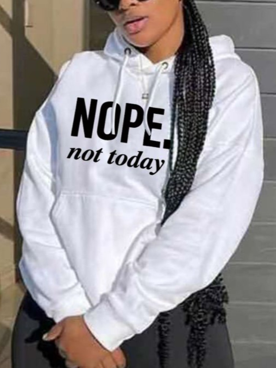 

LW BASICS Letter Print Kangaroo Pocket Hoodie, White