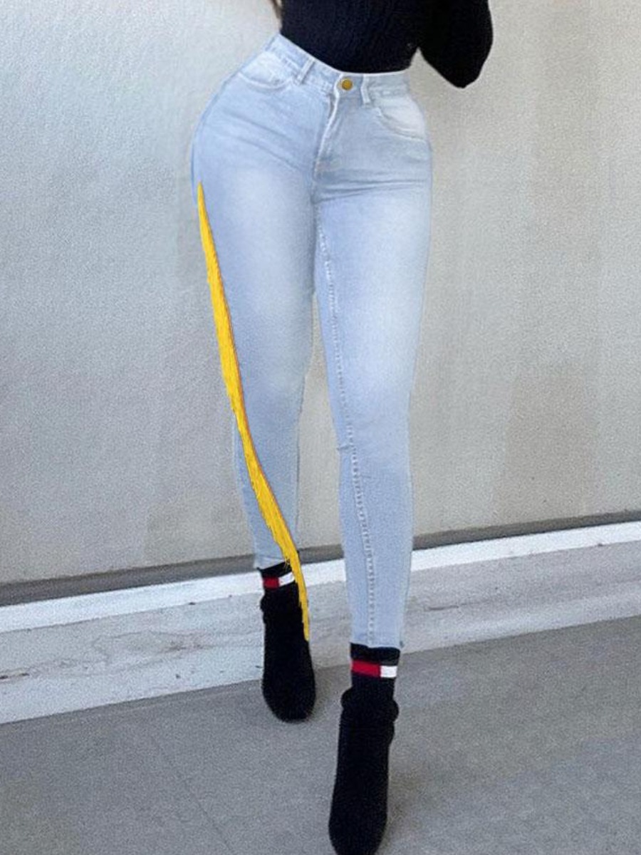 LW High-waisted High Stretchy Tassel Design Jeans