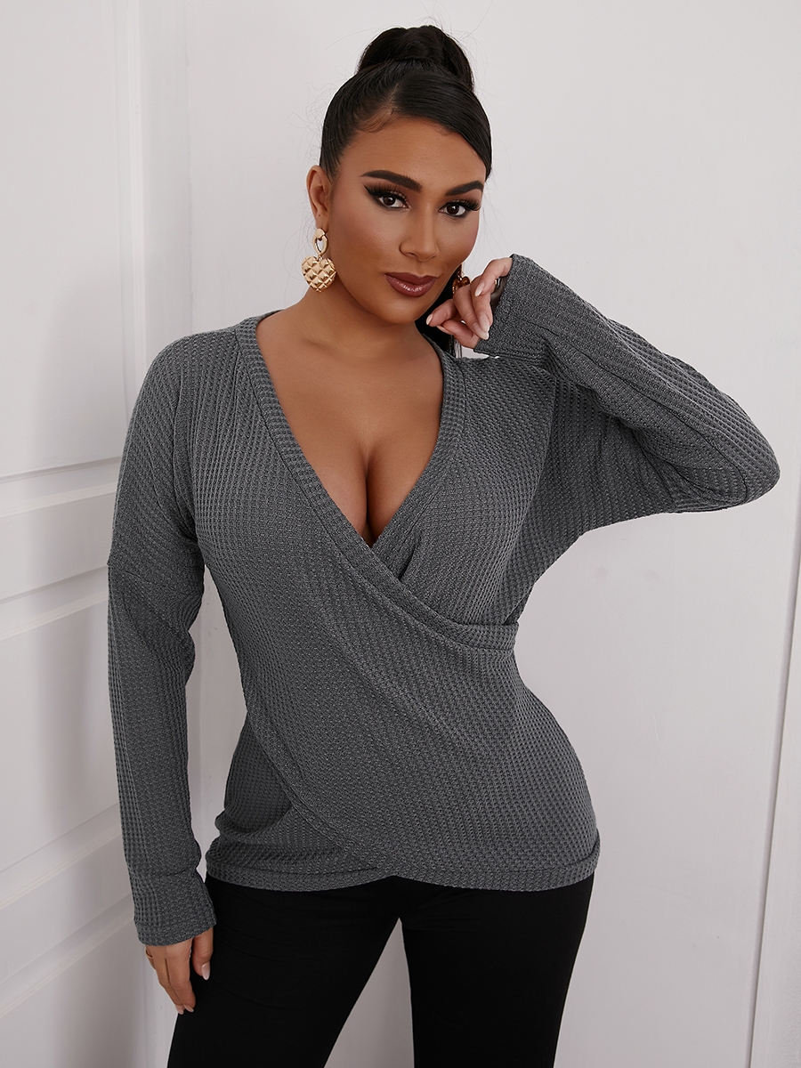 

LW V Neck Criss Cross Sweater, Dark grey