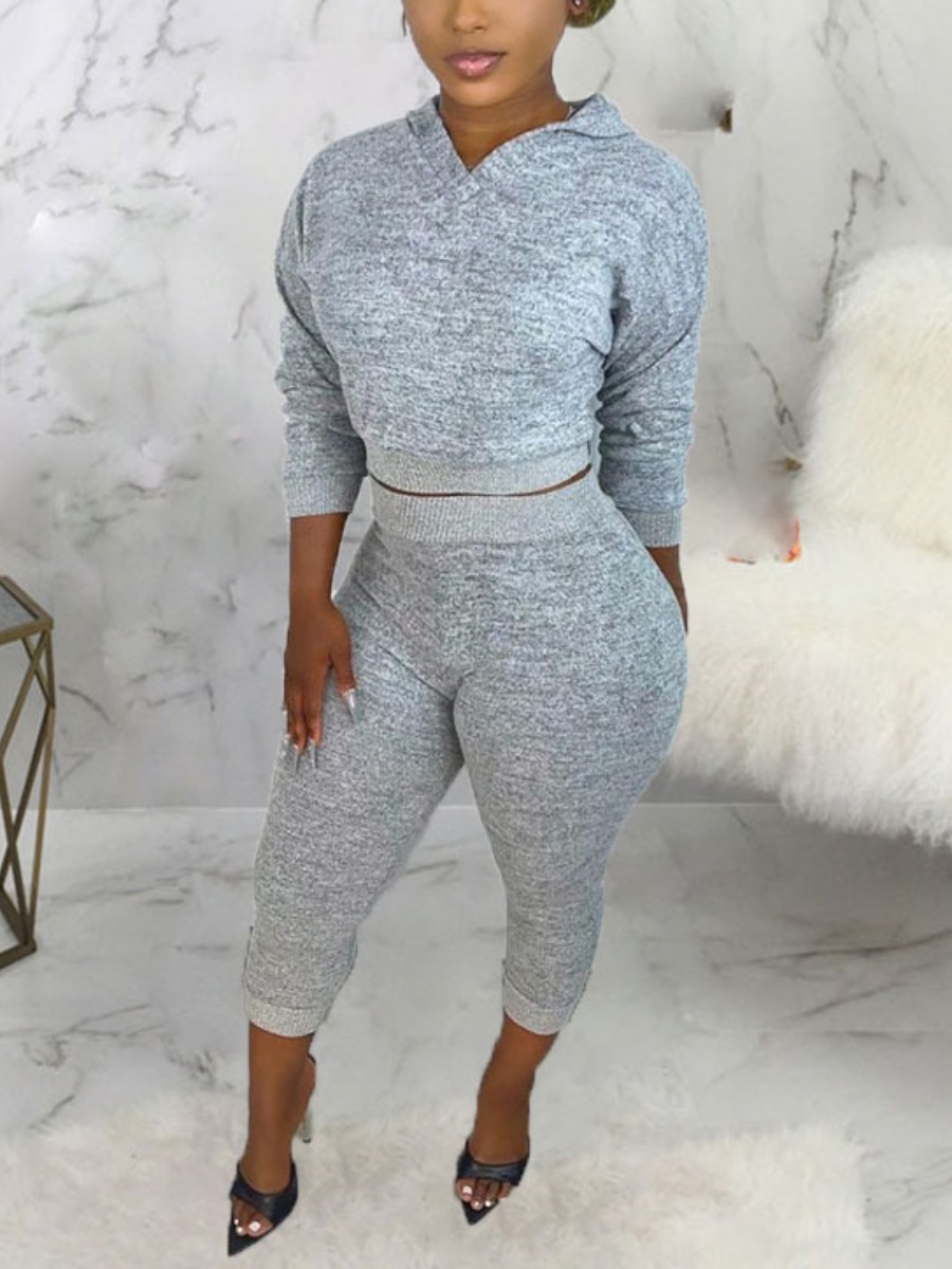 

LW Crop Top Skinny Tracksuit Set, Grey